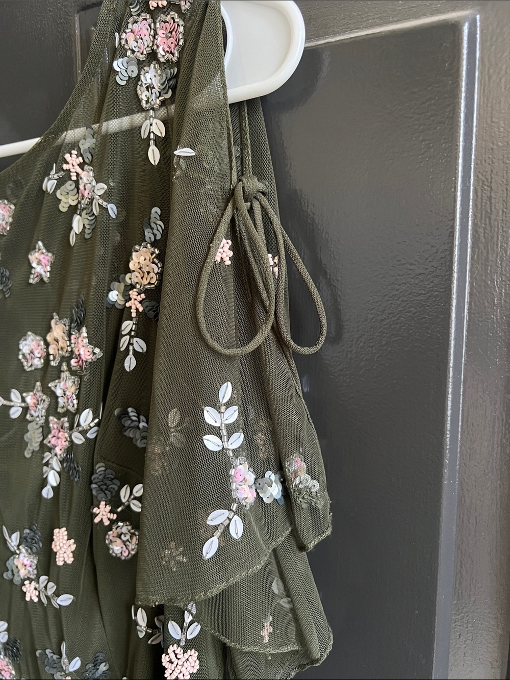 Adrianna Papell Olive Green Mother of Bride Embroidered Floral Maxi Dress - Picture 4 of 5